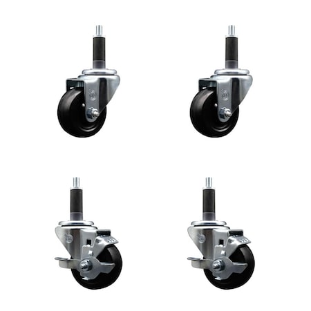 Service Caster 3'' Hard Rubber Wheel Swivel 1'' Expand Stem Caster Set 2 Brakes, 4PK SCC-EX20S314-HRS-2-TLB-2-1